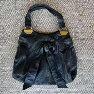 Kooba Y2K Vintage Leather Hobo Bag Purse Black‎ Slouchy Gold Brass Accents